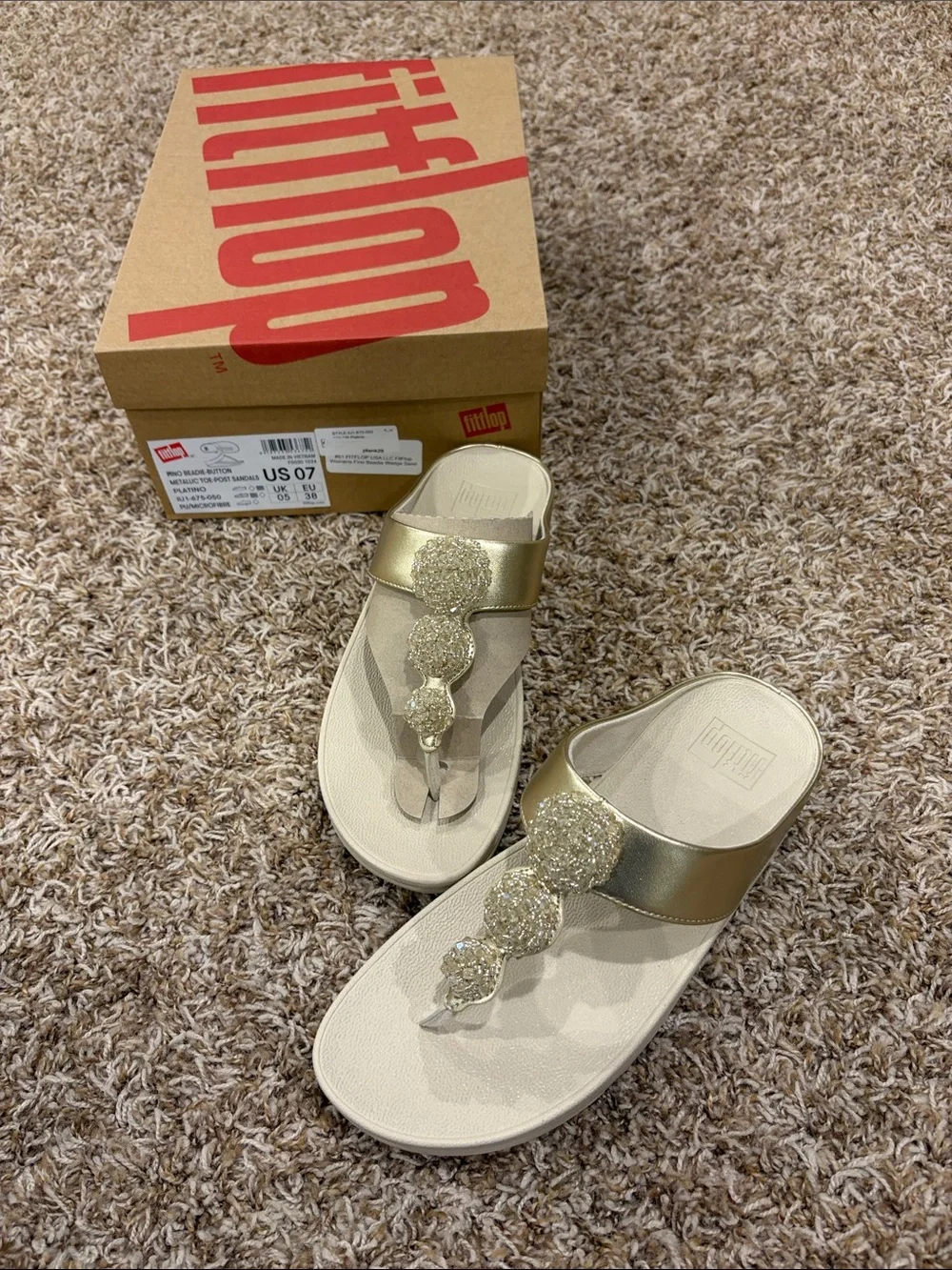 FitFlop Gold Jeweled Toe-Post Sandals
